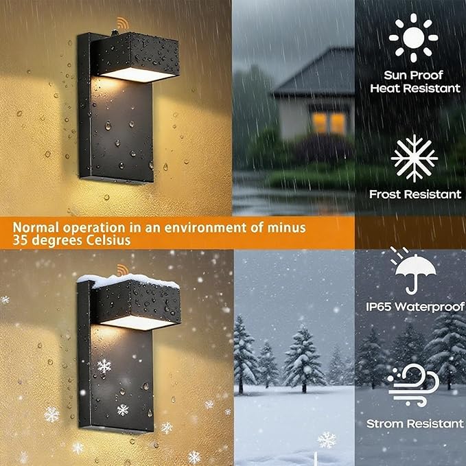 Alighting Dusk to Dawn Modern Outdoor Wall Lights 2-Pack, Black LED Exterior Wall Sconces 3000K Warm White, Weatherproof Rust-Resistant Outdoor Light Fixtures for Porch, Patio, Garage, Entryway