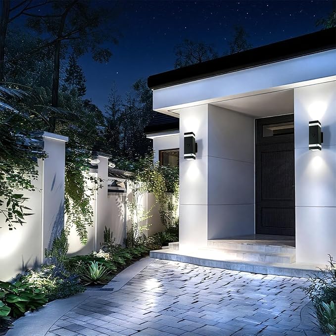 Dusk to Dawn Motion Sensor Porch Light with 3 Lighting Modes, Modern Up Down Wall Sconce with GU10 Bulbs, Heavy Aluminum Exterior Light Fixtures for Entryway, Patio, Garage,ETL Listed