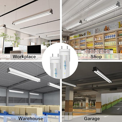 T8 LED Tube Light Bulbs 4 Foot 20W 40W Equivalent 6000K Cool White 2000LM, T8 T10 T12 Fluorescent Replacement, Dual-end Powered Ballast Bypass, Clear Cover ETL Listed for Garage 25-Pack