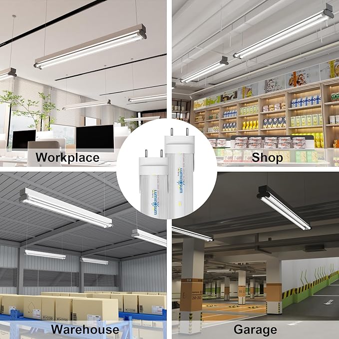 T8 LED Tube Light Bulbs 4 Foot 20W 40W Equivalent, 5000K Daylight 2000LM, T8 T10 T12 Fluorescent Replacement, Dual-end Powered Ballast Bypass, Clear Cover ETL Listed for Shop, 10-Pack