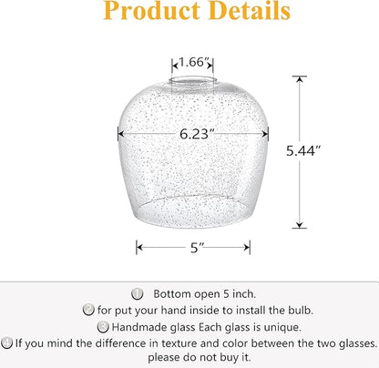 3 Pack 6.1 Inch Clear Seeded Glass Lamp Shade Pendant Ceiling Chandelier Wall Sconce Light Replacement Oval Glass Shade Fixture Over Sink Kitchen Island