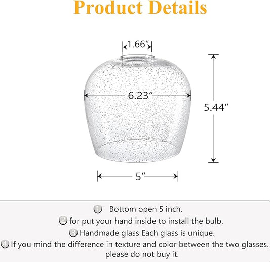 3 Pack 6.1 Inch Clear Seeded Glass Lamp Shade Pendant Ceiling Chandelier Wall Sconce Light Replacement Oval Glass Shade Fixture Over Sink Kitchen Island