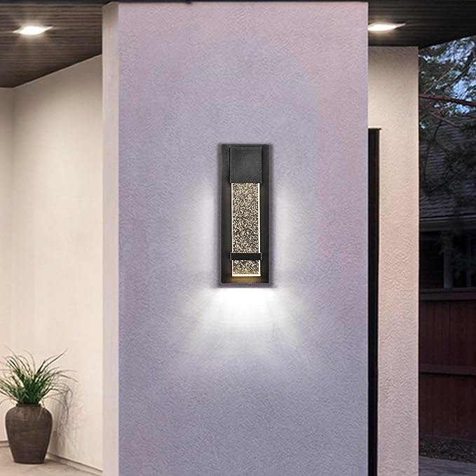 Modern LED Outdoor Wall Sconce, 13.8'' Black Exterior Wall Light Fixture with Crystal Bubble Glass, Hardwired Outdoor Light for Porch, Patio, Garage, Coach Lights, Waterproof Wall Mount Sconce