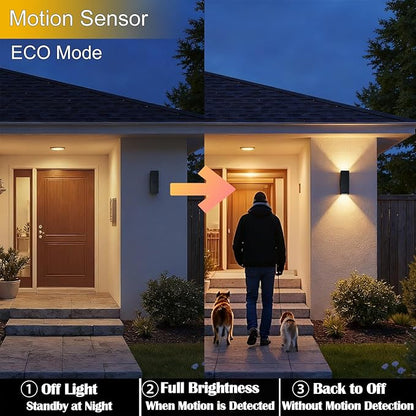 Motion Sensor Outdoor Wall Lights, Dusk to Dawn Porch & Patio Sconce with E26 Dimmable LED Bulbs, Black Aluminum Up & Down Exterior Lights for Garage, Garden, Front Door, ETL Listed