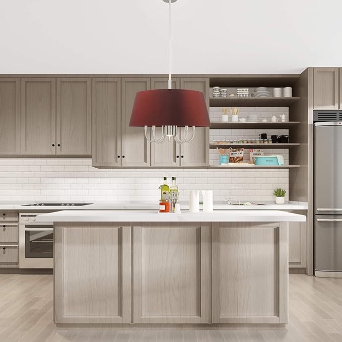Livex Lighting 52905-91 Belclaire - Six Light Chandelier, Brushed Nickel Finish with Red Wine Fabric Shade