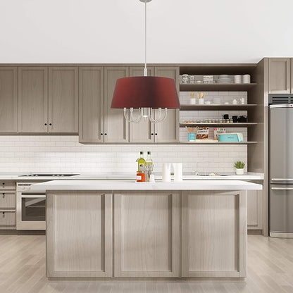Livex Lighting 52905-91 Belclaire - Six Light Chandelier, Brushed Nickel Finish with Red Wine Fabric Shade