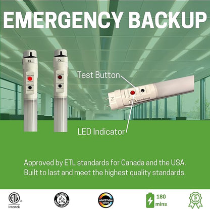 E2 LIGHTING 4ft T8 LED Bulbs, LED Fluorescent Tube Replacement 4ft, T8 LED with Emergency Battery, 5 CCT Tunable 27K-50K, 6W, 120-277V, Ideal for Office and Warehouse-5 Pack