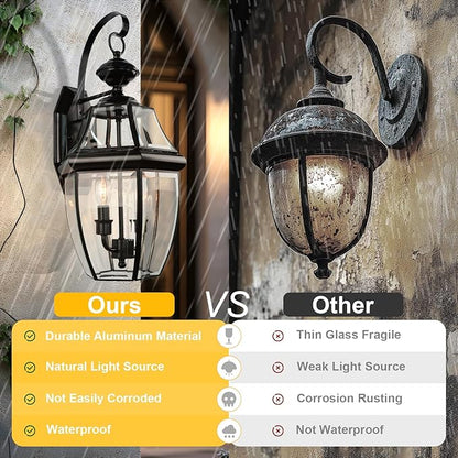 Outdoor Wall Lights, 20inch Large Exterior Lighting Fixtures, 2 Light Waterproof Wall Sconce with Glass Shades, Aluminium Outside Lanterns for Porch Farmhouse Patio Doorway Yard (E12 Base Max 60W )