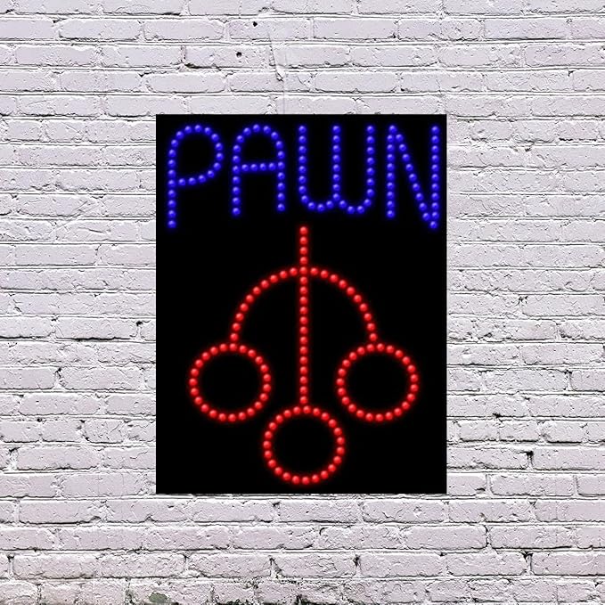 LED Pawn Sign for Retail Business Displays |Advertising Electronic Light Up Sign for Windows Walls | 26"H x 20"W x 2"D