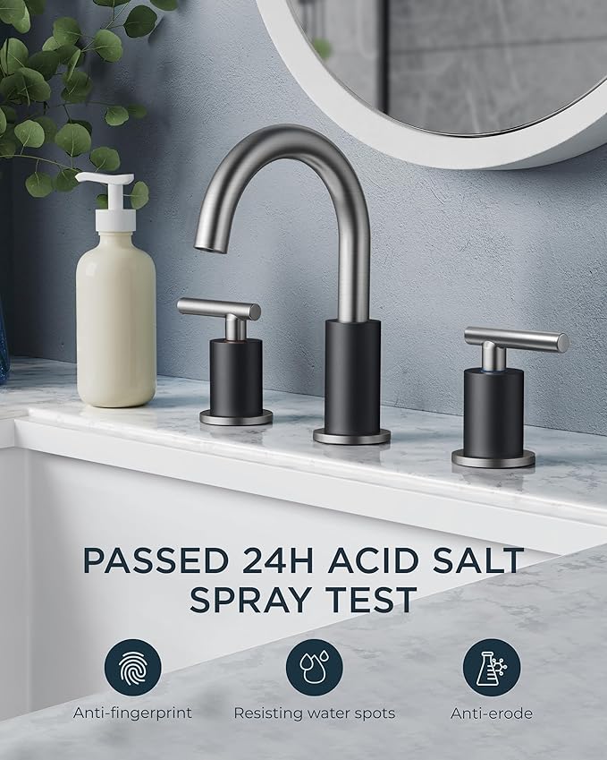 FORIOUS Brushed Nickel and Matte Black Bathroom Faucet 8 Inch, Black Widespread Bathroom Sink Faucet 3 Hole with Pop Up Drain and Supply Line, 2 Handle Stainless Steel Vanity Room Remodel