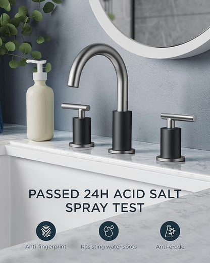 FORIOUS Brushed Nickel and Matte Black Bathroom Faucet 8 Inch, Black Widespread Bathroom Sink Faucet 3 Hole with Pop Up Drain and Supply Line, 2 Handle Stainless Steel Vanity Room Remodel