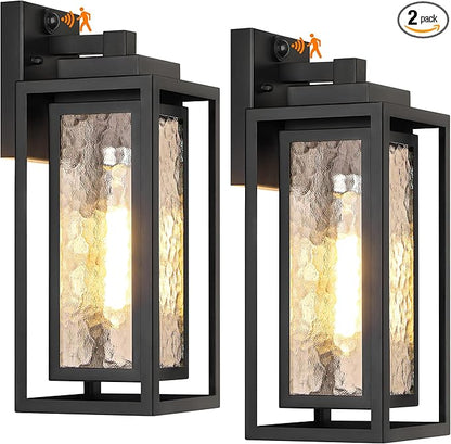 WIHTU Motion Sensor Exterior Porch Light Fixtures, Water Ripple Outdoor Wall Lantern, 2 Pack Sensor Wall Sconce Lights, Waterproof Outside Lantern Lamp, Porch Lamp for Garage, Doorway(Bulb Included)
