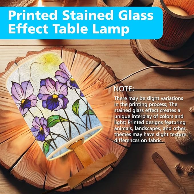 Violet Table Lamp LED 3-Color Pressed Bedside, Violet Shade Lamp with Wood Base for Bedroom Living Room Desk Office TL01