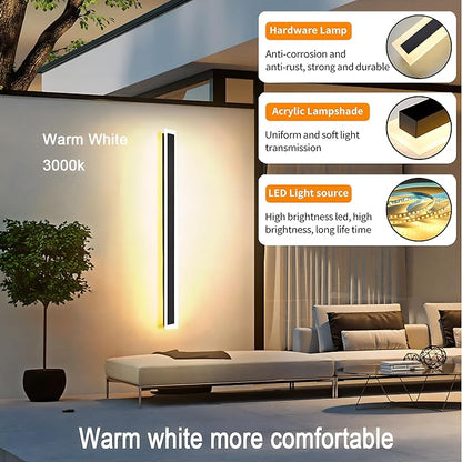 2Pack 39inch Long Outdoor Modern LED Wall Light,30W Waterproof IP65 Warm White 110V led Wall Mount Lighting Fixture Rectangular Black Wall Lights Elegant Frosted White Acrylic Anti Rust