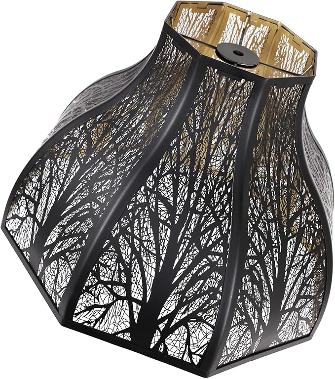 Metal Black and Gold lamp shades for floor lamps for bedroom or living room, 8-petal lotus lamp shape drum lamp shades, corner floor fan lamp with spider fitter (5.32" top x 13" bottom x 9.5" high)