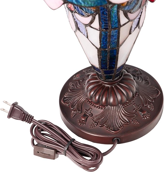RIVER OF GOODS 24.5" H Victorian Ivory Dome Shade Double Lit Tiffany-Style Stained Glass Table Lamp