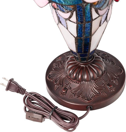 RIVER OF GOODS 24.5" H Victorian Ivory Dome Shade Double Lit Tiffany-Style Stained Glass Table Lamp