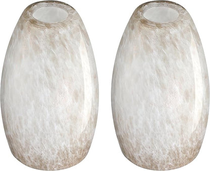 2 Pack 4.65 Inch Handblow Art Off White Glass Lamp Shade Pendant Ceiling Chandelier Wall Sconce Light Replacement Oval Glass Shade Fixture
