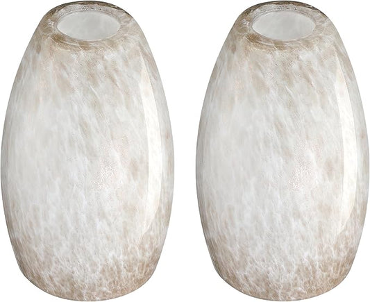2 Pack 4.65 Inch Handblow Art Off White Glass Lamp Shade Pendant Ceiling Chandelier Wall Sconce Light Replacement Oval Glass Shade Fixture