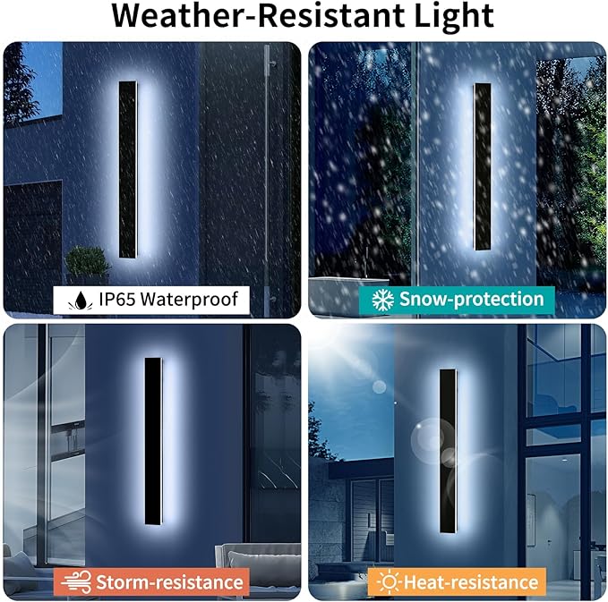 Mikeru 39.3" Outdoor Wall Sconce 6000K Cool White - IP65 Waterproof Black Exterior Light, Hardwired Wall Mounted Fixture for Porch, Patio & Entryway | Non-Dimmable Weatherproof Design