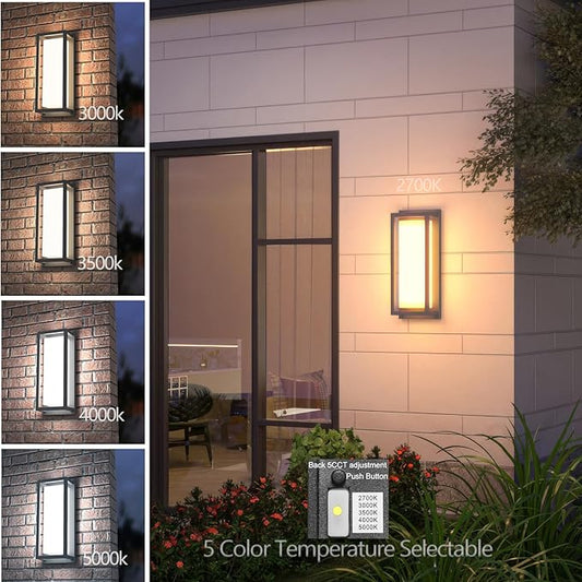 Dimmable LED Outdoor Wall Sconce, Modern Porch Lights 2700K 3000K 3500K 4000K 5000K 5 Colors Changeable,1400 Lumens Exterior Up Down Outdoor Wall Lights for House,Garage Door 2 Pack