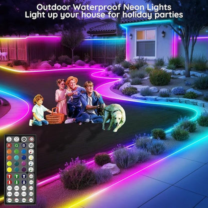 120Ft Led Rope Lights, Flexible Neon Lights Control with App/Remote, Multiple Modes, IP65 Outdoor RGB Waterproof, Music Sync Gaming Light Strip for Bedroom Decor