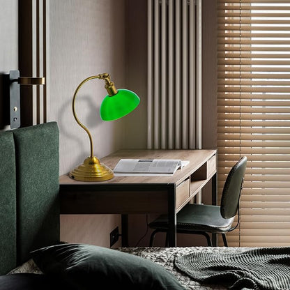 O'Bright Bankers - Cordless LED Table Lamp, Battery-Operated, Rechargeable, 3-Level Dimming, Universal USB-C Charging, 180° Swivel Head, Classic Green Glass Shade, Antique Brass