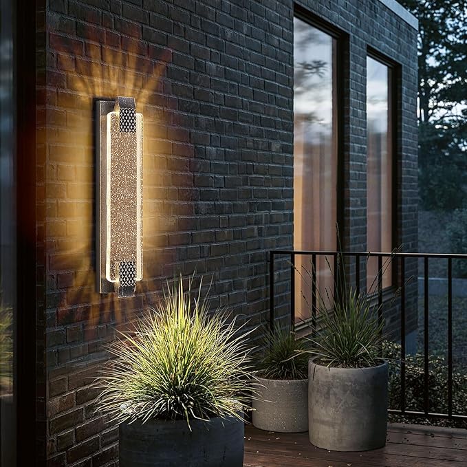 camuucci Dusk to Dawn Outdoor Light, 23.6 Inch LED Porch Lights Outdoor Waterproof Modern Outside Sconce Wall Mount for Doorway Hallway Porch Patio Yard Doorway Bronze