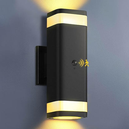 RAYVO Motion Sensor Outdoor Lights, Modern Dusk to Dawn Exterior Up and Down Sconce with Black Finish, Waterproof Wall Mount Lighting for Porch Garage, Bulbs Included