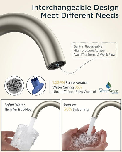 FORIOUS Brushed Nickel Bathroom Faucet 2 Hole, 4 Inch Centerset Bathroom Sink Faucet Brushed Nickel with Pop-up Dain, 24" CUPC Hoses, 360° Swivel Gooseneck for RV Basin