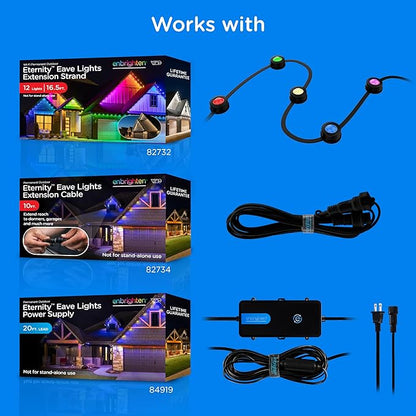 Enbrighten Vibe Eternity Permanent Outdoor Lights for House, 100 Feet, 72 RGBWIC LEDs, Close Spacing, 33lm, Color Changing, Christmas, Eave Lighting, Smart App, Works with Alexa, Google Home, 82730