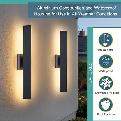 Modern Outdoor Porch Light Patio Lamp in 20W 3000K Integrated LED with Aluminum Triangle & Frosted Glass, IP65 Waterproof Wall Sconce,2 Pack(Textured Black),Can Installed in Any Direction.
