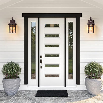 2 Pack Dusk to Dawn Outdoor Lighting, Oil Rubbed Bronze Exterior Light Fixtures with Ripple Glass, Waterproof Aluminum Porch Lights, Outside Lantern Light for Entryway, Garage, Patio