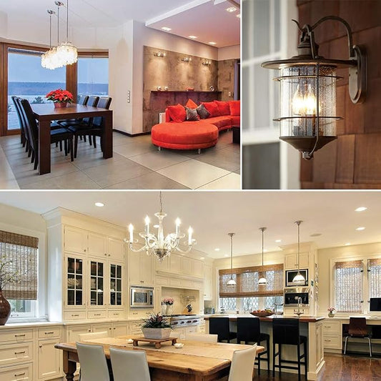 LUXRITE Vintage Candelabra LED Bulb 60W Equivalent, 550 Lumens, 3000K Soft White, LED Chandelier Light Bulbs 5W, Dimmable, Flame Tip Clear Glass, Filament Candle Bulbs, E12 Base (6 Pack)