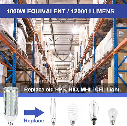 100W LED Corn Bulb 2 Pack, 12000 Lumens Super Bright Light, 5000K Daylight White LED Corn Light Bulb, E26/E39 Mogul Base LED Bulb for Outdoor Indoor Garage Warehouse Factory Workshop
