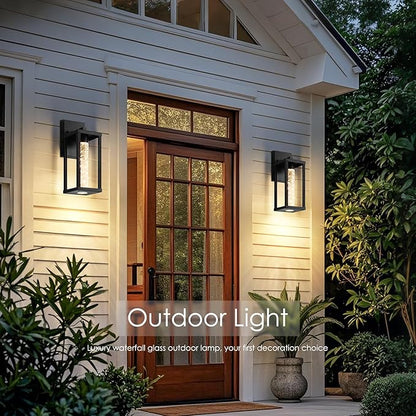 Brightever 2-Pack Outdoor Wall Lights Fixture, Exterior Waterproof 10W Matte Black Outdoor Wall Lanterns Sconces with Crystal Bubble Glass, Modern LED Outside Lights for House, Porch, Garage, Patio