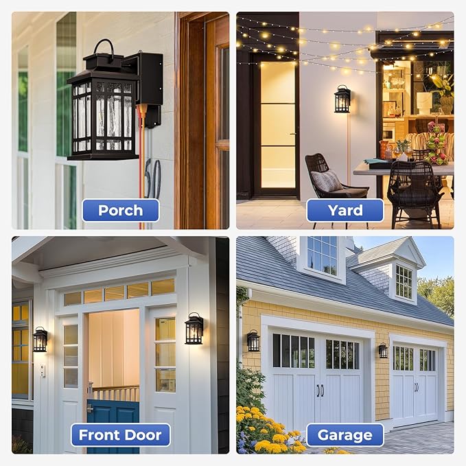 Porch Lights Outdoor with GFCI Outlet, Modern Oil Rubbed Bronze Exterior Lighting Fixtures with Gold Trim, Aluminum Waterproof Outdoor Light Fixtures Wall Mount for Garage, Garden, Entrance