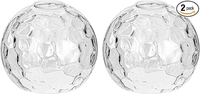 2 Pack Clear Hammered Glass Shade, Globe Glass Shades Replacements Lampshades Covers for light Fixtures with Chandelier Vanity Wall Sconces Pendants