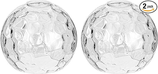 2 Pack Clear Hammered Glass Shade, Globe Glass Shades Replacements Lampshades Covers for light Fixtures with Chandelier Vanity Wall Sconces Pendants