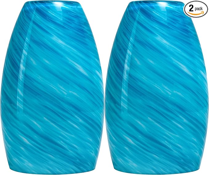 GO&SO 2 Pack Blue Pendant Light Shade Replacement,Hand-Blown Fluid Flow Texture, 7.8"H Oval Fixture,1.57" Fitter, E26 Base, for Hanging Light Fixtures & Mini Chandelier & Pendant Lights Kitchen Island