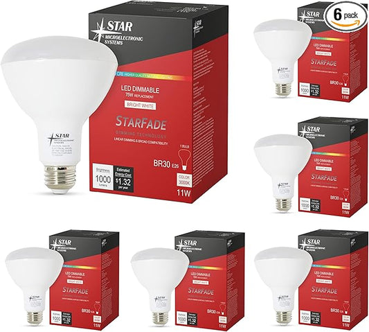 LED Light Bulb Dimmable Broad Compatibility 90 CRI 1000 Lumens 3000K 22,000Hrs BR30 (6 Pack)