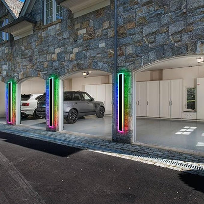 BONLICHT 1 Pack 48inch Long Outdoor RGB Modern LED Wall Light IP65 Waterproof Linear Exterior Lighting Fixture Wall Mount with Remote Control, Rectangular Black Wall Sconce for Garage Front Door