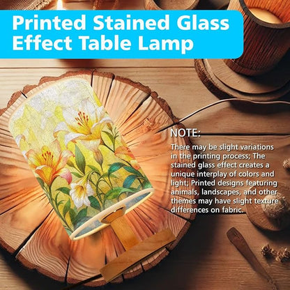 Lily Table Lamp LED 3-Color Pressed Bedside, Lily Shade Lamp with Wood Base for Bedroom Living Room Desk Office
