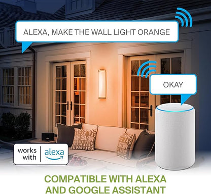 ASD 24 Inch Smart RGBW LED Outdoor & Indoor Wall Mount Light Fixture - Black RGB Wall Sconce Exterior Lighting - 120-277V 23W 2700-6500K Dimmable, Remote Control, Alexa - Front Door, Patio ETL