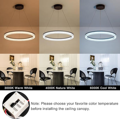 Modern Black Led Pendant Light,24W Dimmable LED Chandelier Lighting Fixture, 1 Ring Circular Hanging Led Pendant Lighting for Living Room Dining Room Kitchen Island Foyer Office