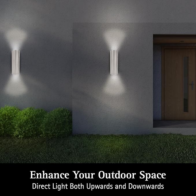 Ultralux 12 Inch Modern LED Up and Down Wall Light, Outdoor Wall Sconce Front Door Light Fixture, 2000 Lumen Outdoor Sconce 30 Watt Outside Lights For House 4000K Brushed Nickel Exterior Light Fixture