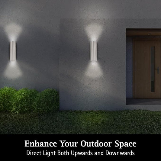 Ultralux 12 Inch Modern LED Up and Down Wall Light, Outdoor Wall Sconce Front Door Light Fixture, 2000 Lumen Outdoor Sconce 30 Watt Outside Lights For House 4000K Brushed Nickel Exterior Light Fixture