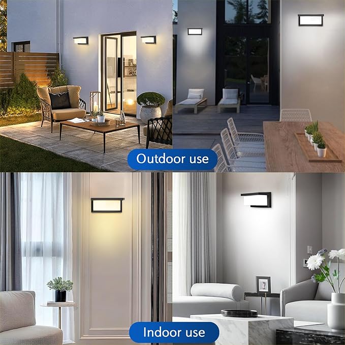 Outdoor Light Fixtures Wall Mount 2 Pack, 3 Colors & Dimmable Exterior Wall Lights for House, Front Porch & Patio