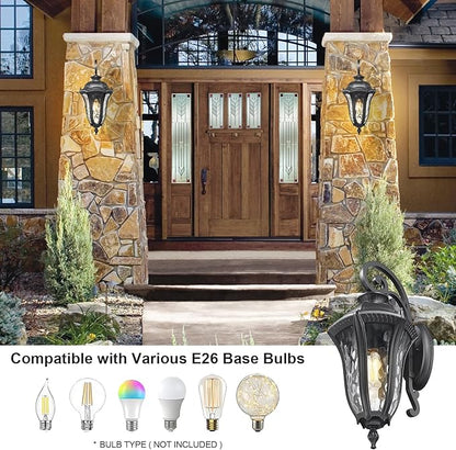 Outdoor Wall Lights for House, 26 Inch Large Modern Outdoor Wall Sconce with Water Ripple Glass, Aluminum Anti-Rust Exterior Lighting Latern for Home Garden Halway Garage Patio
