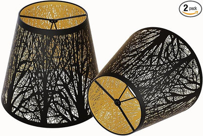 Chandelier Shades, Small Lamp Shade Clip on Bulb Set of 2 for Candelabra Bulbs, ALUCSET Barrel Metal Lamp Shade with Pattern of Trees for Table Chandelier Wall Lamp 4 x 7 x 6 Inch 2 PCS Pack